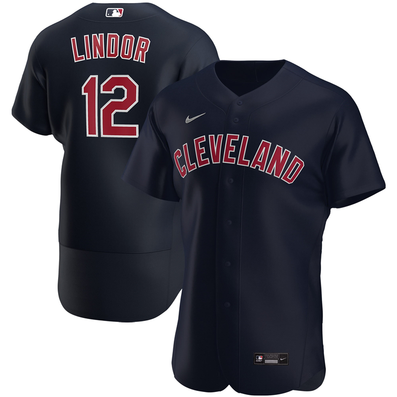 2020 MLB Men Cleveland Indians #12 Francisco Lindor Nike Navy Alternate 2020 Authentic Player Jersey 1->cleveland indians->MLB Jersey